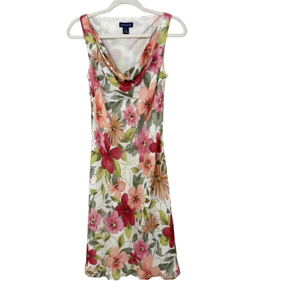 Vintage Ann Taylor Green & Pink Floral Silk Midi Slip Dress - Size 6